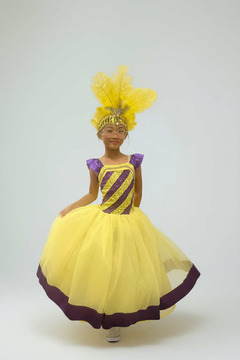 Mardi Gras Showgirl Costume for Kids, Carnival Parade Performance Dress