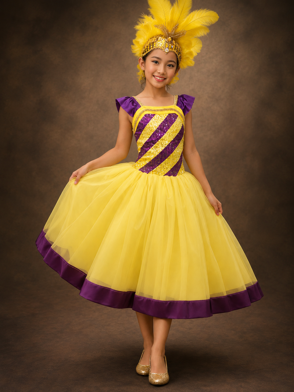 Mardi Gras Showgirl Costume for Kids, Carnival Parade Performance Dress