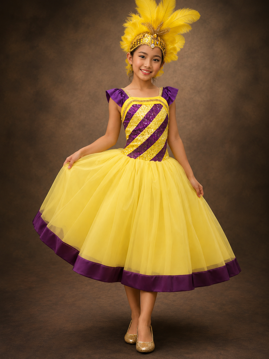 Mardi Gras Showgirl Costume for Kids, Carnival Parade Performance Dress