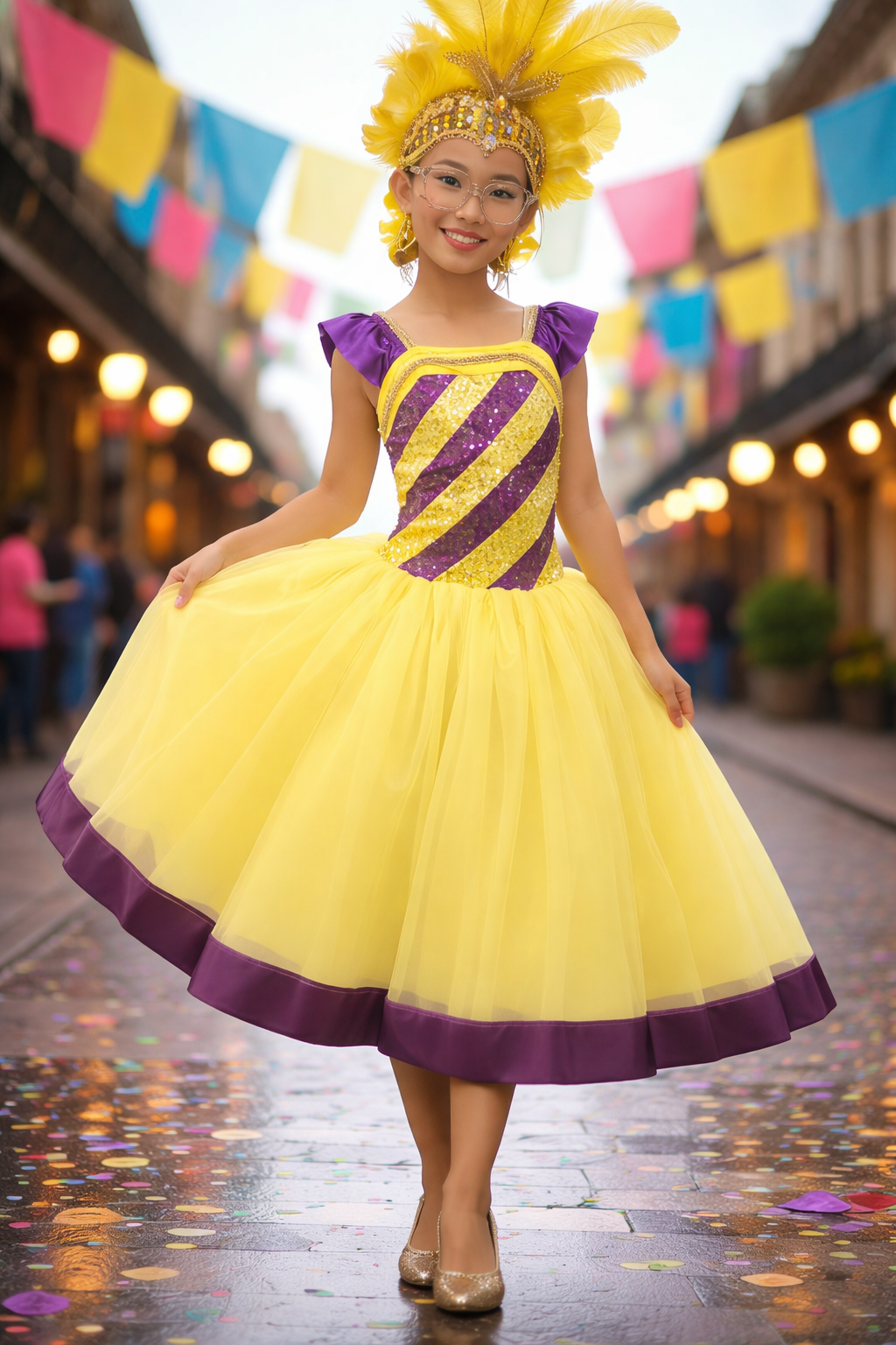 Mardi Gras Showgirl Costume for Kids, Carnival Parade Performance Dress