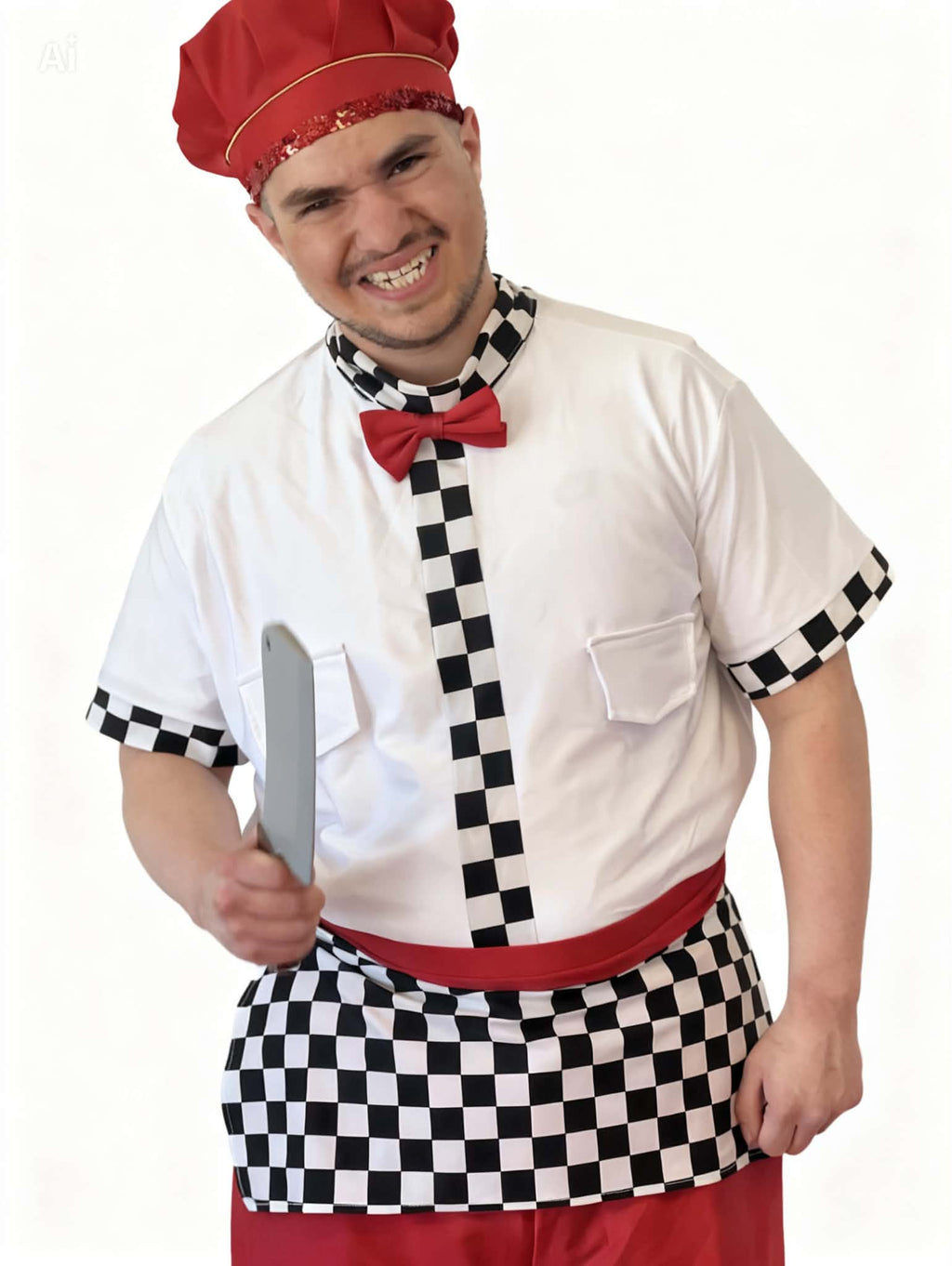 Chef & Waiter Costume Set- White & Red Uniform