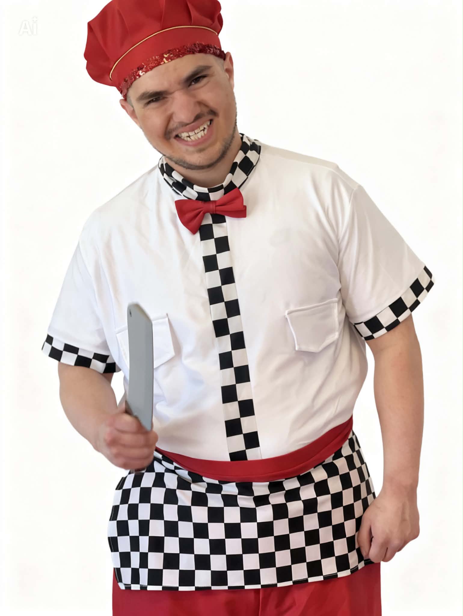 Chef & Waiter Costume Set- White & Red Uniform