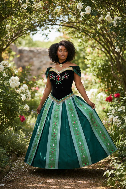 Frozen Inspired Green Anna Dress, Premium Coronation Style Princess Gown Set
