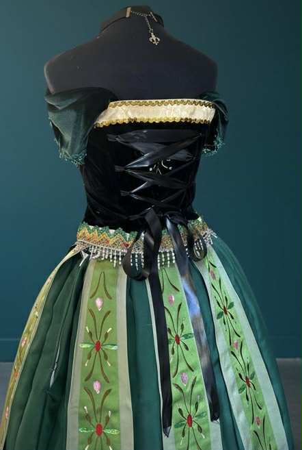 Frozen Inspired Green Anna Dress, Premium Coronation Style Princess Gown Set