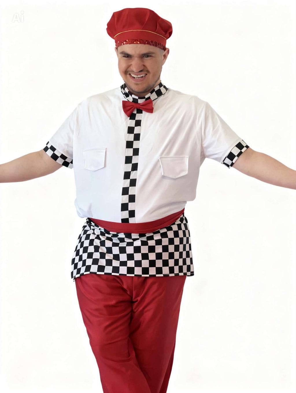 Chef & Waiter Costume Set- White & Red Uniform