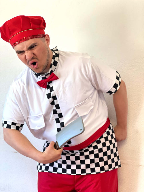 Chef & Waiter Costume Set- White & Red Uniform