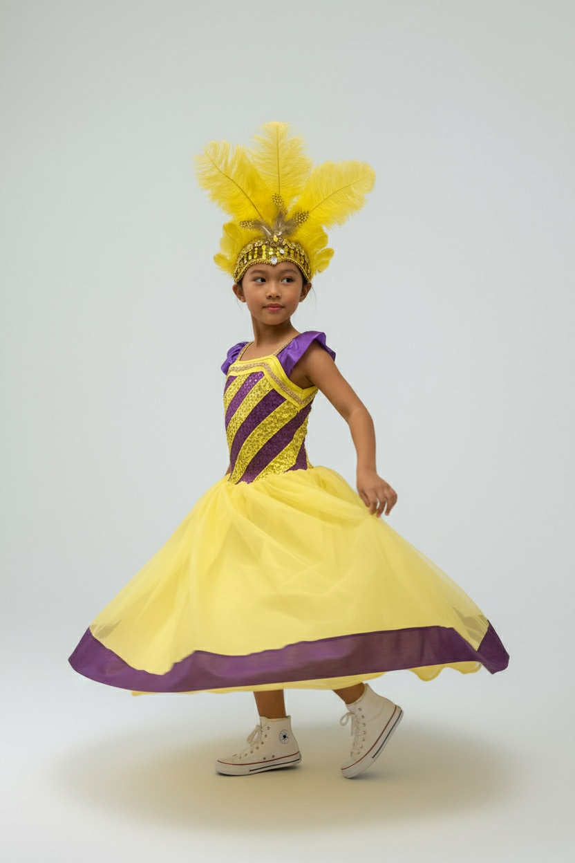 Mardi Gras Showgirl Costume for Kids, Carnival Parade Performance Dress